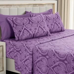 LUX Décor Paisley King Sheet Set 6 PC Microfiber 4 Pillowcases Purple Luxurious